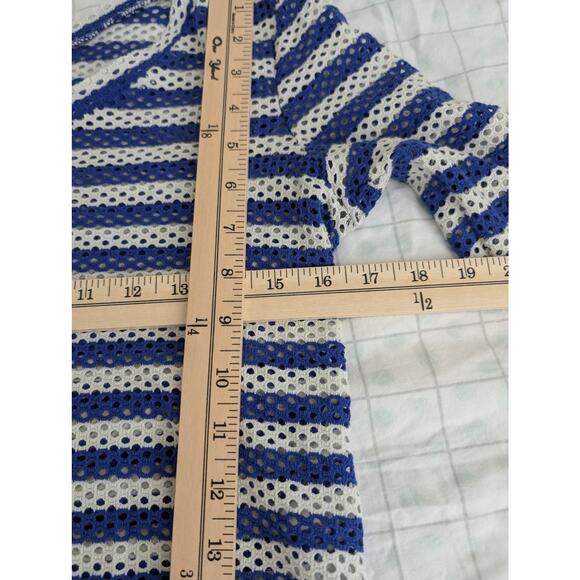 Whetherly women's blue white striped stretch open knit top size small - Picture 13 of 15